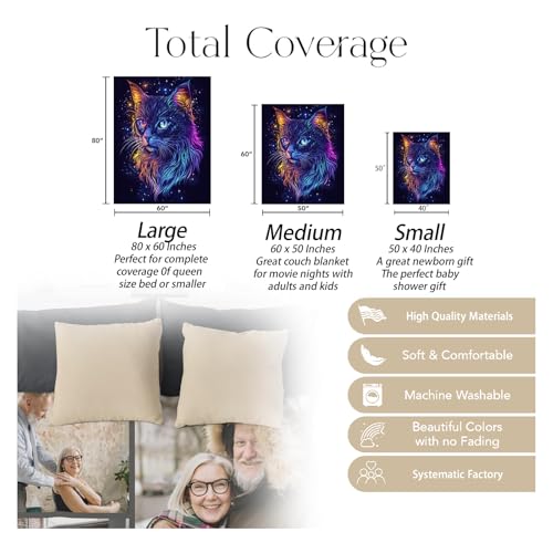 Magical Galaxy Cat Blanket 60x50 Inch Cozy Fuzzy Throw for Couch Bed & Travel - Mystical Kitten Design