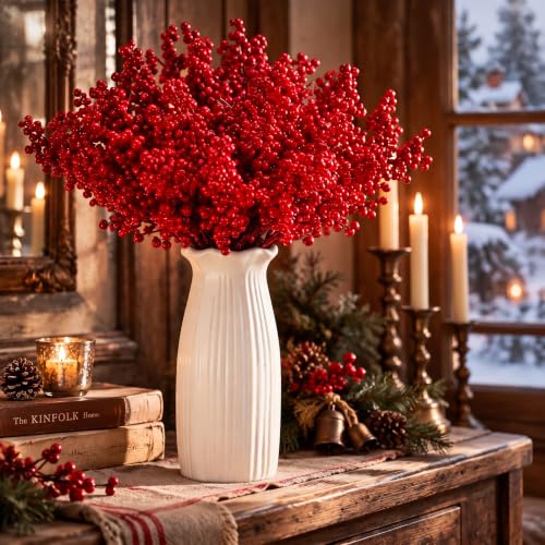 Artificial Red Berries Stems Bulk Pack 100 Pieces 10.6 Inch - Classic Variation