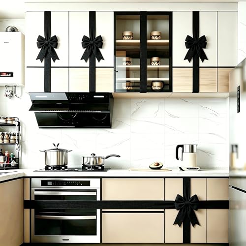Meseey 4-Pack Black Burlap Cabinet Bows for Farmhouse Kitchen Decor