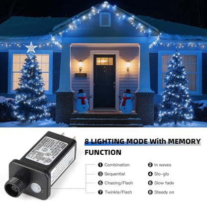 Blue White 105ft LED Christmas String Lights, 300 Bulbs, Indoor Outdoor
