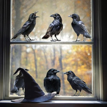 Halloween Crow Raven Static Window Clings - 6Pcs Gothic Black Bird Stickers with Style19