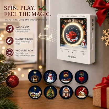 Christmas Vinyl Record Player Fridge Magnets Set - Interactive Holiday Music Decor