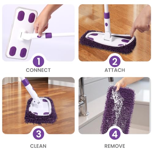 Purple 2-in-1 Sweeper Mop with 4 Washable Microfiber Pads - Eco-Friendly & Deep Cleaning