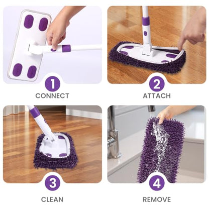 Purple 2-in-1 Sweeper Mop with 4 Washable Microfiber Pads - Eco-Friendly & Deep Cleaning