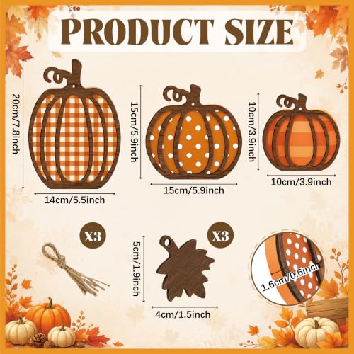 Farmhouse Pumpkin Decor Set - Wooden Autumn Fall Decorations, 3 Pieces