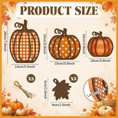 Farmhouse Pumpkin Decor Set - Wooden Autumn Fall Decorations, 3 Pieces