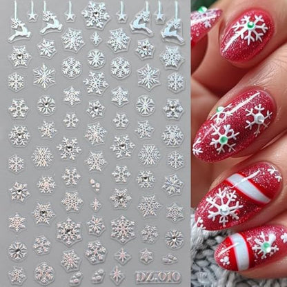 Christmas Nail Stickers Set A - Silver Snowflake & Reindeer 3D Decals for DIY Manicure