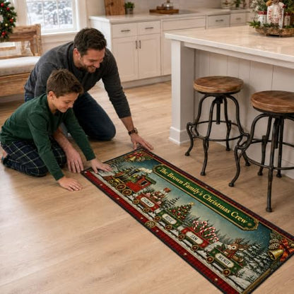 Personalized Family Train Runner Rug - Christmas Journey Hallway Decor