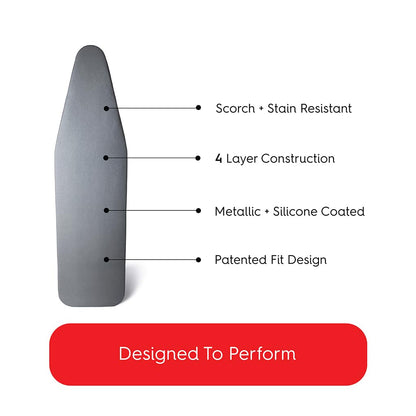 TIVIT Ironing Board Cover 18 x 50” – Made in Italy, Alumitek PRO Heat-Reflective, Thick 4-Layer Padding, Scorch & Stain Resistant