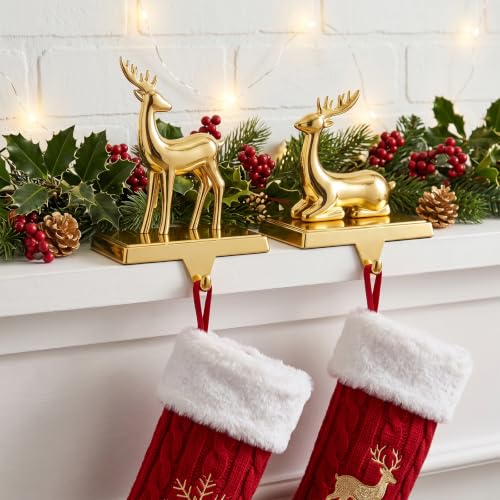 Gold 2-Pack Christmas Stocking Holders for Mantle - Festive Holiday Decor