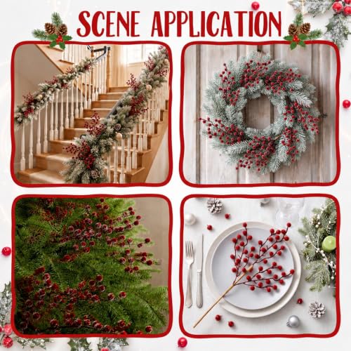 12 Pack Artificial Frosted Burgundy Berry Stems for Holiday Decor - 17 Inch