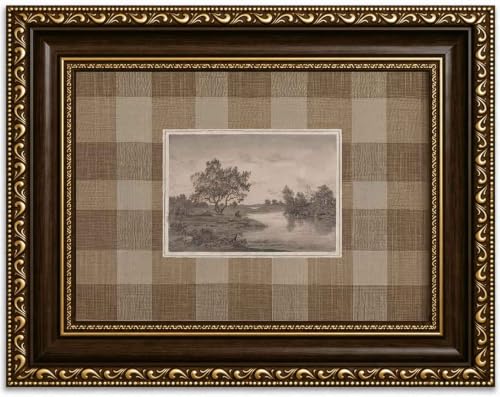 Vintage Gold Framed Canvas Wall Art - Antique French Floral Landscape 11 x 9 Inches
