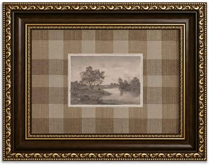 Vintage Gold Framed Canvas Wall Art - Antique French Floral Landscape 11 x 9 Inches