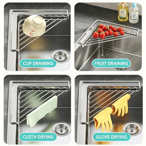 Stainless Steel Corner Sink Shelf - 2 Pack Kitchen Organizer for Sink Edge