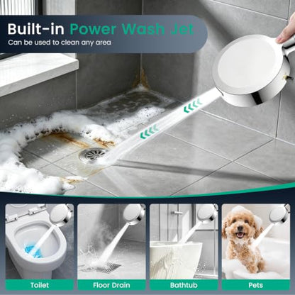 Chrome Handheld Shower Head with 6 Modes & Extendable Handle - High Pressure