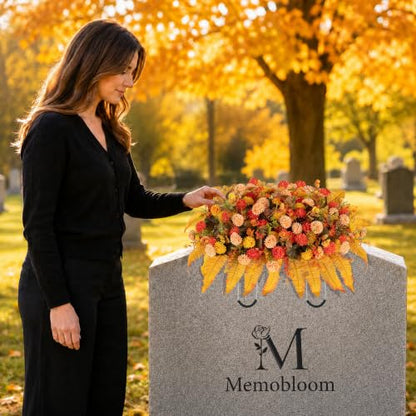 Fall Flowers for Cemetery Decorations Headstone Flower Saddle - Orange & Red