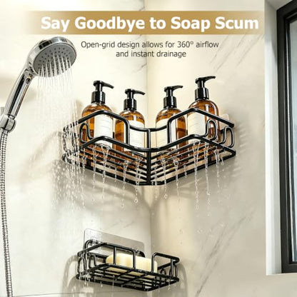 No-Drill Corner Shower Shelf Set – Rust-Resistant Bathroom Organizer, 4-Pack