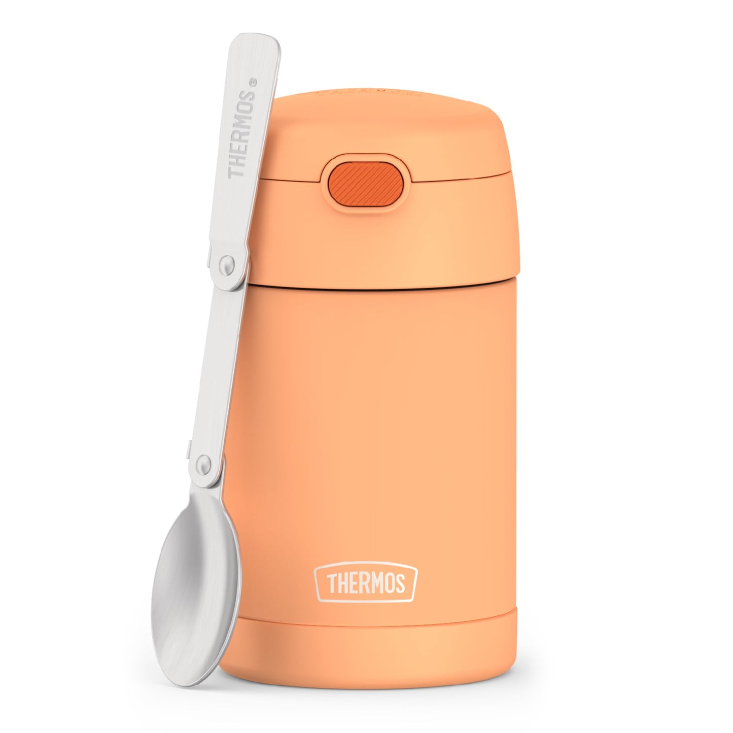 THERMOS FUNTAINER 16 Ounce Stainless Steel Vacuum Insulated Food Jar with Folding Spoon, Neon Orange