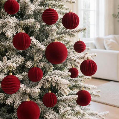 Red Velvet Christmas Ornaments Set - Burgundy 3.15 Inch, 12 Pieces, Variation of THIS listing