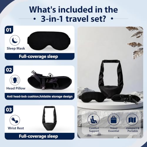 Airplane Sleep Support Set 3-in-1 Travel Pillow Mask & Blanket System