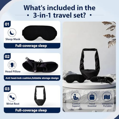 Airplane Sleep Support Set 3-in-1 Travel Pillow Mask & Blanket System