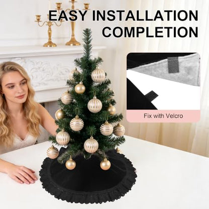18-Inch Velvet Mini Christmas Tree Skirt Tabletop Base Cover Black - Holiday Decor