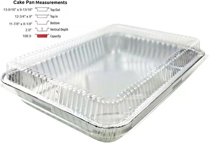 PACTOGO Disposable Aluminum Foil Cake Pans with Dome Lids - 13" x 9" x 2" | 108 Oz for Baking & Storing (12 Sets)