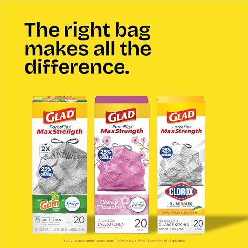 Glad ForceFlex MaxStrength Kitchen Trash Bags, 13 Gal, Bahama Bliss Febreze, 90 Ct (Pack May Vary)