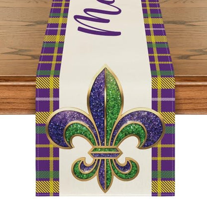 Iris Stripes Mardi Gras Carnival Table Runner - 13 x 90 Inch Seasonal Holiday Decor