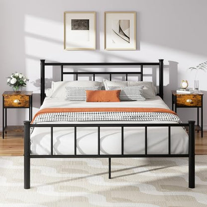 Shintenchi Queen Size Bed Frame with Headboard and Footboard, Queen Metal Bed Frame Mattress Foundation with Under Bed Storage, Steel Slats, No Box Spring Needed, Noise Free