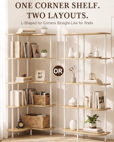 5-Tier Corner Shelf Adjustable Tall Corner Shelves Natural Beige - Golener
