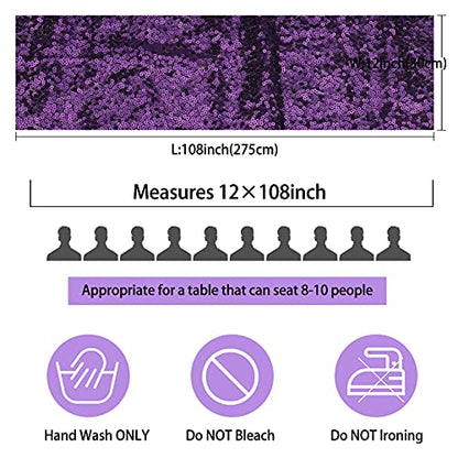 Purple Sequin Table Runner 12x108 Inches - Pack of 12 for Weddings & Parties