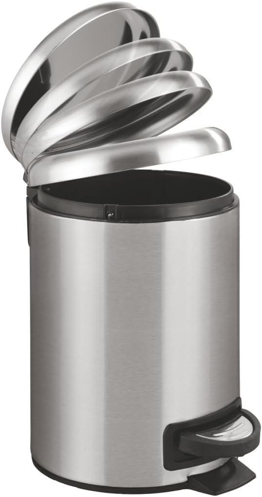 WENKO Stainless Steel Small Trash Can - 0.79 Gal Bathroom Garbage Bin with Lid & Pedal | Easy Close Design