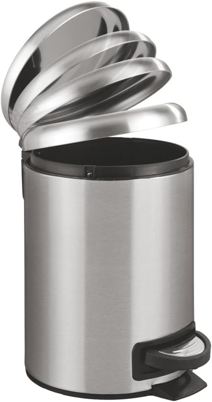 WENKO Stainless Steel Small Trash Can - 0.79 Gal Bathroom Garbage Bin with Lid & Pedal | Easy Close Design
