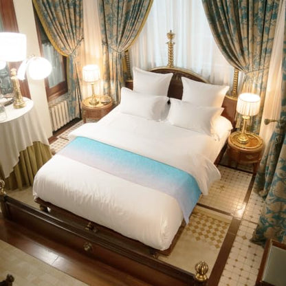 83" x 20" Queen Size Ocean Waves Bed Runner Scarf Satin Coastal Decor Aqua Variation
