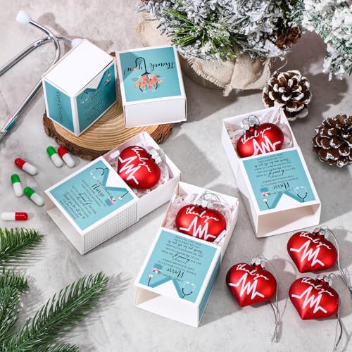 32 Pack Nurse Appreciation Heart Christmas Ornaments with Gift Boxes - Holiday Decorations