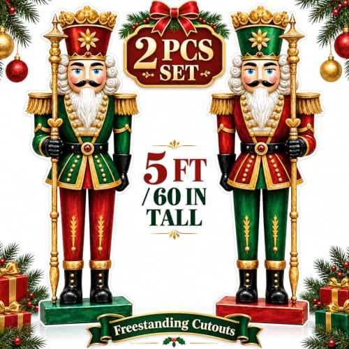 Large Christmas Nutcracker Cardboard Cutouts - 5 Ft, Set of 2