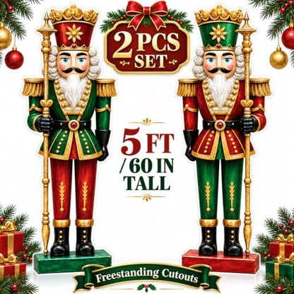 Large Christmas Nutcracker Cardboard Cutouts - 5 Ft, Set of 2