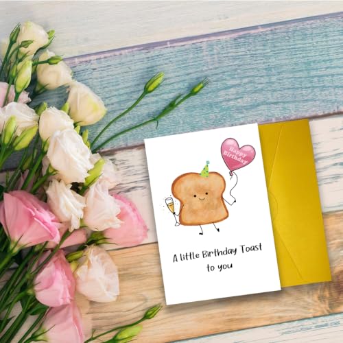 White Birthday Card for Besties & Family - Funny Toast Pun Gift