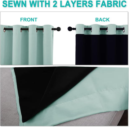 NICETOWN Aqua Blue Blackout Curtain Set - Thermal Insulated Window Draperies for Light Sleepers | 37W x 40L, 2 Panels