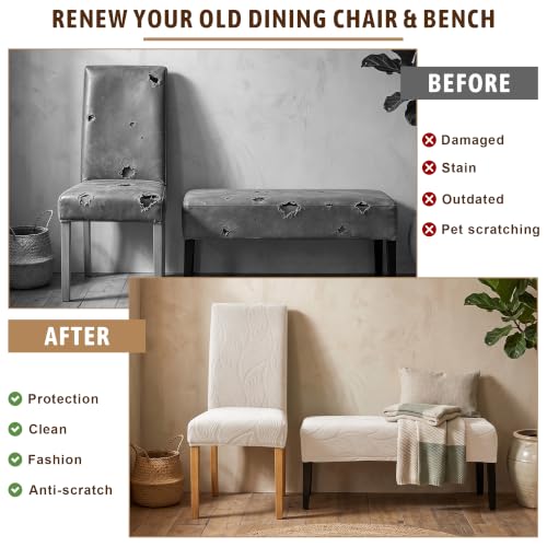 Stretch Dining Chair Covers Set of 4 with Bench Cover - Beige