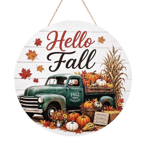 Fall Wooden Door Sign with Lanyard - Autumn Harvest Decor, 11.5 Inches
