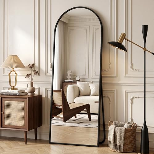 58 Inch Full Length Arched Mirror with Aluminum Frame - Black - Novlux Variation