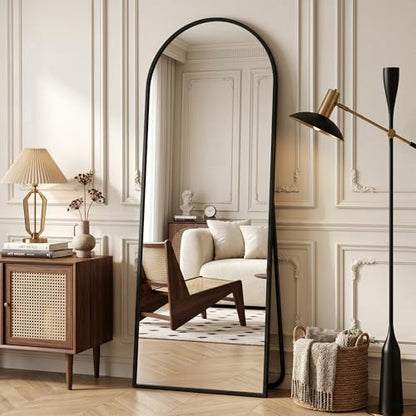 58 Inch Full Length Arched Mirror with Aluminum Frame - Black - Novlux Variation