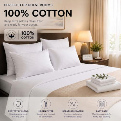 Cotton Pillow Protectors with Zipper - Standard Size 20x26 Inch, 6 Pack