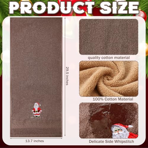 3 Pcs Christmas Hand Towels for Bathroom with Santa Claus Embroidery, 13.3 x 29 Inches - Brown, Gray & Beige