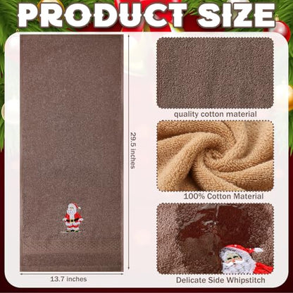 3 Pcs Christmas Hand Towels for Bathroom with Santa Claus Embroidery, 13.3 x 29 Inches - Brown, Gray & Beige