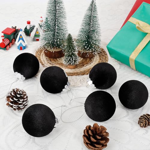 Black Velvet Christmas Ornaments Set - 30 Pcs 2.36 Inch Holiday Decor