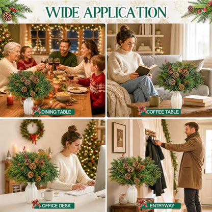 Artificial Christmas Greenery Picks Set with Cedar, Berries & Pine Cones