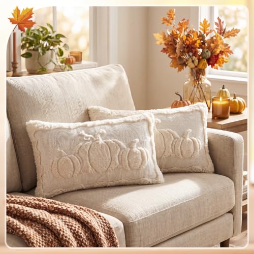 Fall Pumpkin Lumbar Pillow Covers 12x20 Inches Set of 2 - Autumn Decor